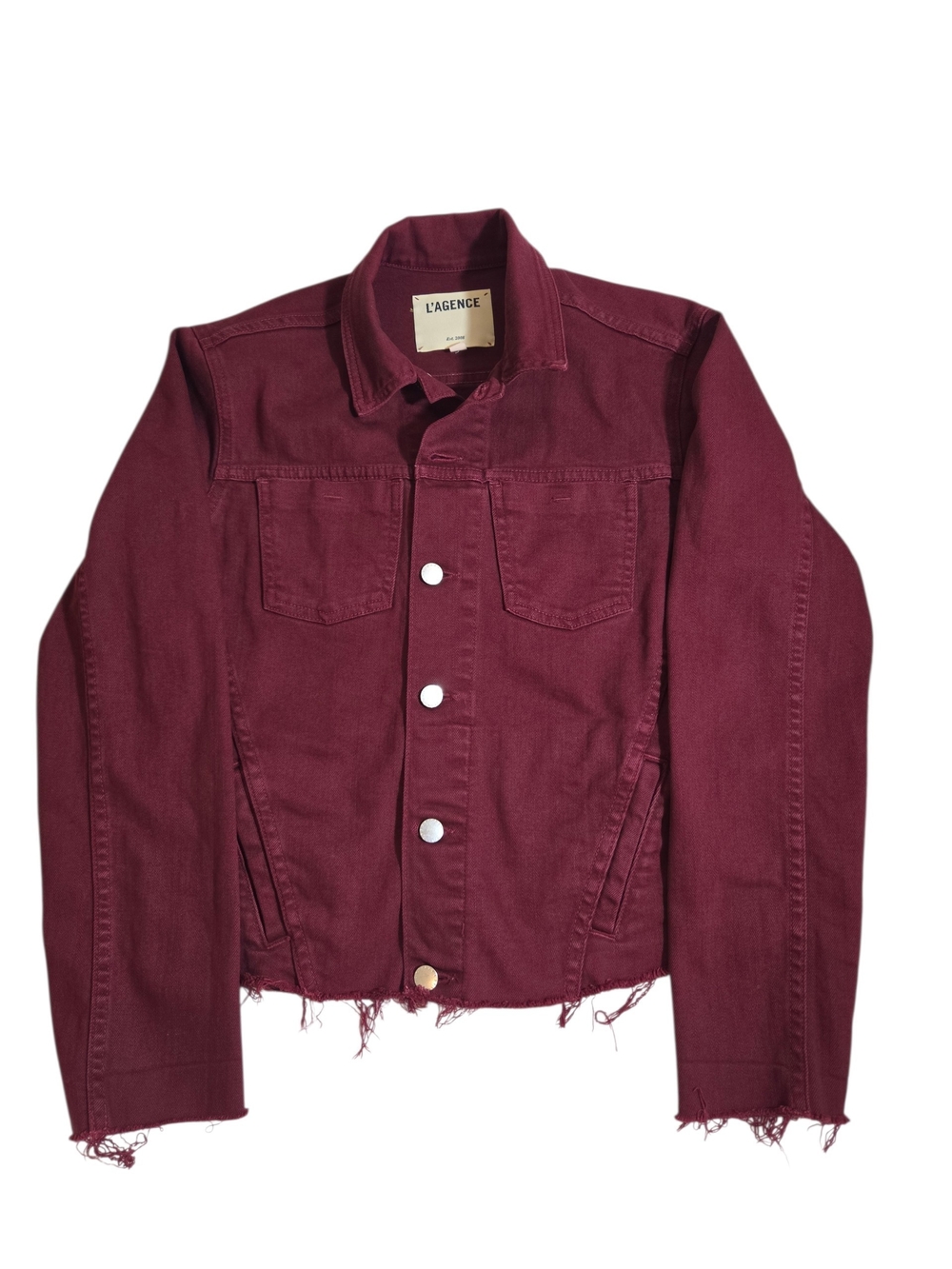 L'AGENCE Janelle Raw Hem Jean Jacket Burgundy Size L